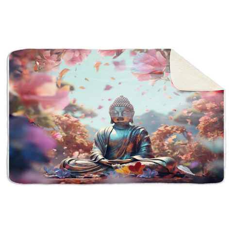 Fleecedeken Boeddha met bloemen