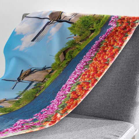 Fleecedeken Tulpen en Molens