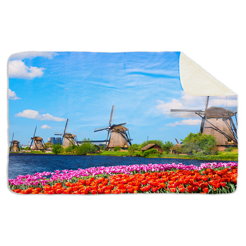 Fleecedeken Tulpen en Molens