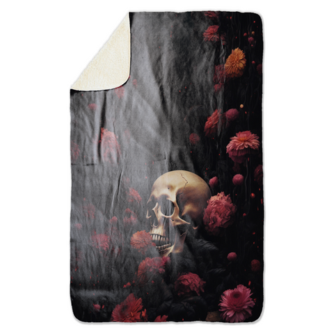 Fleecedeken Doodshoofd met bloemen