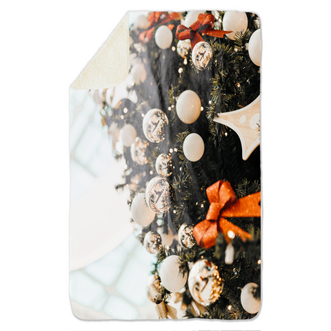 Fleecedeken Kerstboom oranje strik