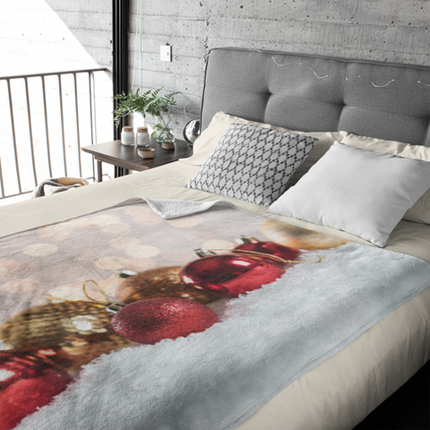 Fleecedeken Kerstbal rood