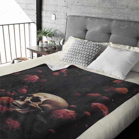 Fleecedeken Doodshoofd met bloemen
