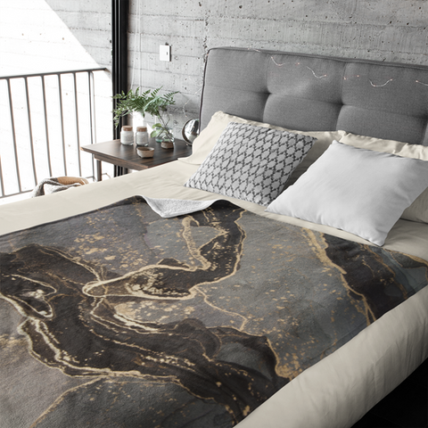 Fleecedeken Marmer zwart