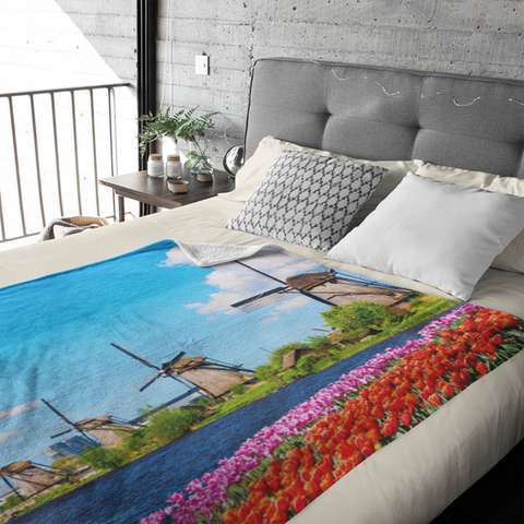 Fleecedeken Tulpen en Molens