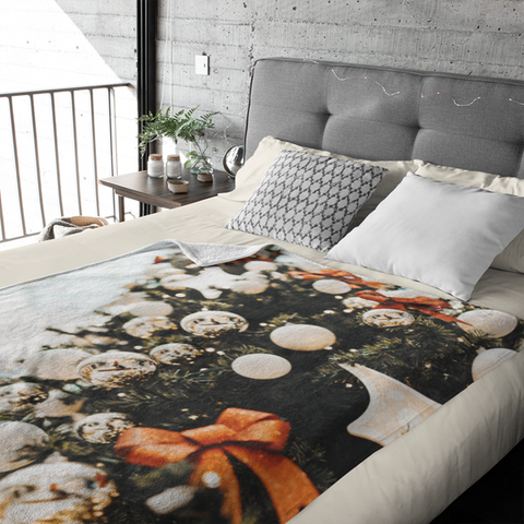 Fleecedeken Kerstboom oranje strik