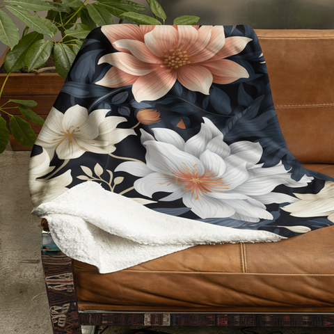 Fleecedeken Bloemen blauw