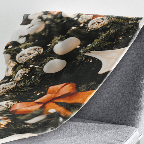 Fleecedeken Kerstboom oranje strik