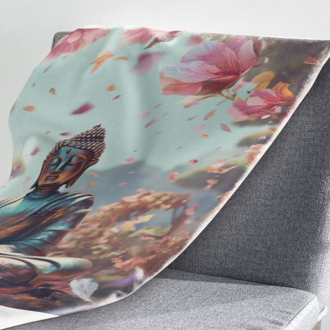 Fleecedeken Boeddha met bloemen