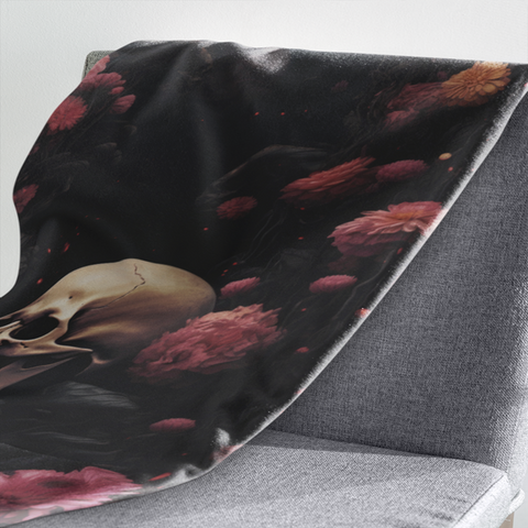 Fleecedeken Doodshoofd met bloemen